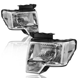 SOCKIR Headlight Assembly Compatible with 2009-2014 Ford F150 Passenger and Driver Side (Chrome Housing & Clear Reflector)