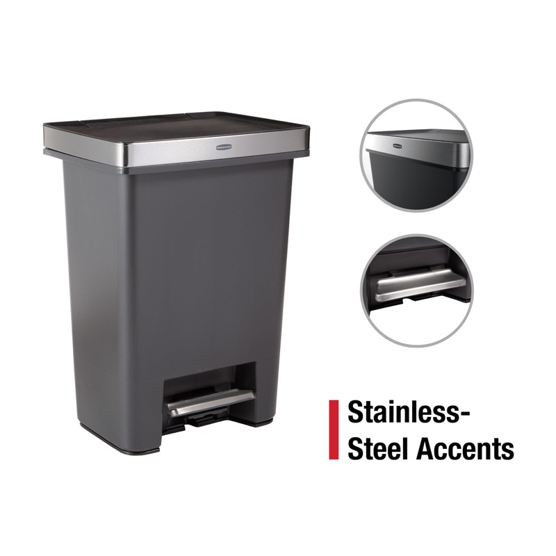 Rubbermaid Premier High-Capacity Step-On Trash Can, 19 Gallon, Single or