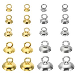 PATIKIL Bead Caps, 100 Pcs Bead Cap Bail Pendant Bead End Caps Charm Ornament Caps with Loop Stainless Steel for Jewelry Making DIY Necklace Earrings Bracelet Pearl, Gold Silver