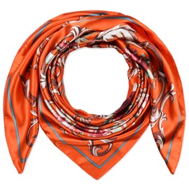 corciova 35 x 35 Women Square Silk Like Hair Scarf Headscarf Orange Flower Curly Headband Sleeping at Night Fashion Bandana