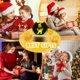 3.15inch Bear 3D Kristallkugel Lampe mit Holzsockel, 16 Farben Dimmbare LED-Kristallkugel Lampe mit Fernbedienung, Figuren Nachtlicht Dekoration, Geburtstagsgeschenk für Jungen Und Mädchen