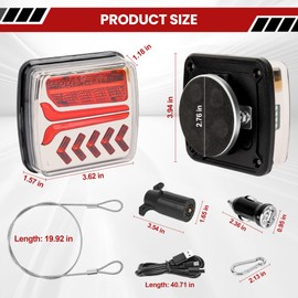 Wireless Trailer Lights Kit, Rechargeable Magnetic Tow Lights with Brake Turn Signal, IP65 Waterproof LED Tailing Lights for Truck Trailer Boat Camper RV, DOT Compliant, Easy Installation