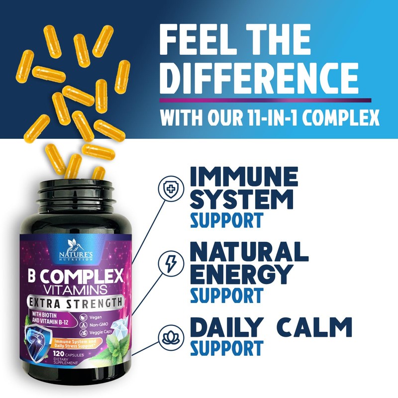 B Complex Vitamins Capsules - Super Complete B-Complex with Vitamin