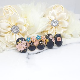 Flower Road Only Handmade Nail Tips - Long Coffin / 꽃길만 수제네일팁 - 롱코핀