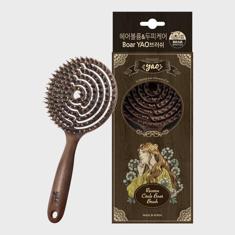 Yao Hairbrush [Reverse Wood Circle Boa] Root Volume Pig Hair