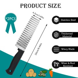 Crinkle Cutter Potato Chip Crinkle Cutter Crinkle Chip Cutter Crinkle Cut Stainless Steel Handheld Wavy Blade Vegetable Slicer for Fruits and Vegetables Waves Shape Cutting