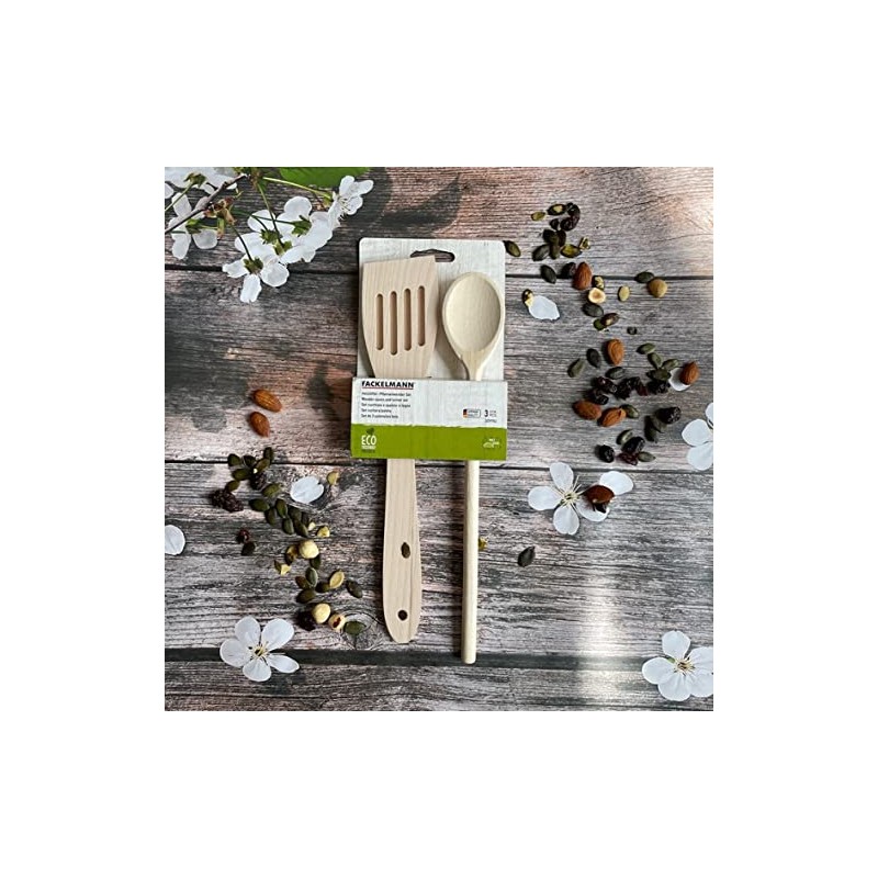 Fackelmann Spatula with 1 September 2 Wooden Spoons, Brown