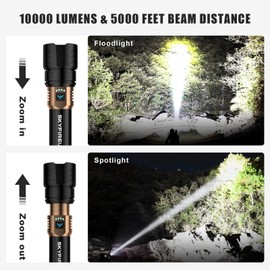 SKYFIRE Rechargeable Flashlight High Lumens,LED Flashlight with Ignition Lens,Zoomable,Four Modes,Waterproof Bright Flash Light for Camping Essentials,Outdoor,Home (Rechargeable Flashlight-8000mAh)