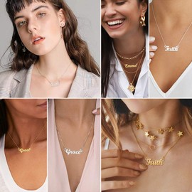 U7 Women's Name Necklace Stainless Steel / 18 Carat Gold-Plated General Name Pendant Necklace 45 + 5 cm Clavicle Chain Name Necklace for Women Girls, Stainless Steel, No Gemstone
