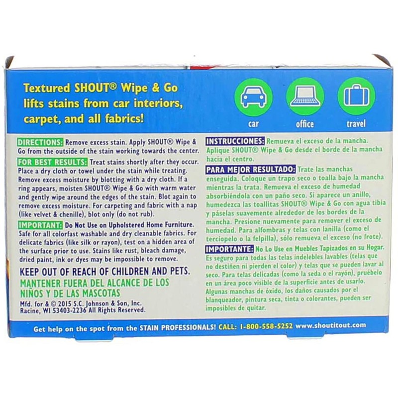 Shout Wipe & Go Instant Stain Remover Wipes 12 ea