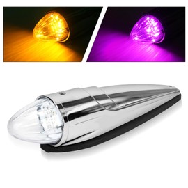 5PCS 21LED Dual Color Cab Marker Light, Clear Lens Chrome Torpedo Cab Marker Roof Running Top Lights, Replacement for Heavy Duty Trucks Kenworth Freightliner Peterbilt International Mack, Amber/Purple