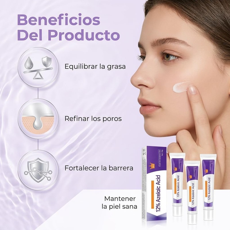 Crema Ácido Azelaico, Suero Facial 12%, 2 Piezas, 20g*2