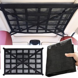 Temiry Ceiling Storage Net, Improved Load Capacity, 27.6 x 19.7 inches (70 x 50 cm), Luggage Drop Prevention, Roof Net for Cars, 2-Layer Type, Zipper, Convenient Storage, Pockets, Luggage Fastening