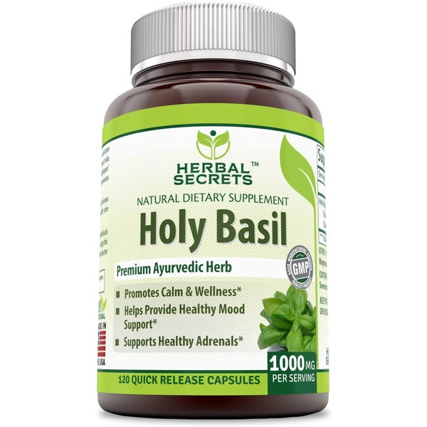 Herbal Secrets Holy Basil 1000 Mg Per Serving 120 Capsules (Non-GMO)- Promotes Calm & Wellness, Helps Provide Healthy Mood Support, Support Healthy Adrenals*
