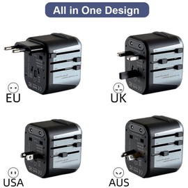 Hichain European Travel Plug Adapter, Black Universal Wall Charger with 2 USB A Ports 2.4A International Travel Adapter 5 Outlets LED Indicator for EU US UK AUS Asia Italy 200+ Countries