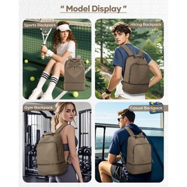BJLFS Gym Backpack for Women Men, Lightweight Gym Bag with Shoe Compartment, Waterproof Sports Backpack with Wet Pocket for Yoga Fitness Sports Khaki