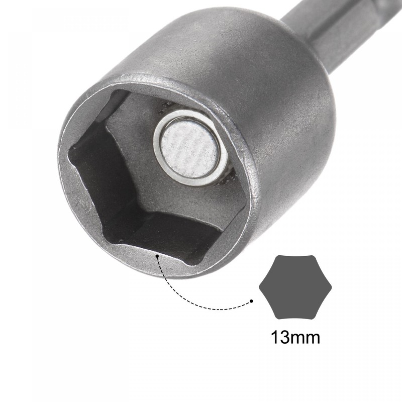 sourcing map Quick-Change Nut Driver Bit, 1/4" Hex Shank 13mm
