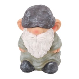 Garden Statue Gnome Decor, Cool Old Man with White Beard Outdoor Decorations Lawn Ornaments Resin Garden Statues for Patio Yard Home Decoration (Flat Head Green)