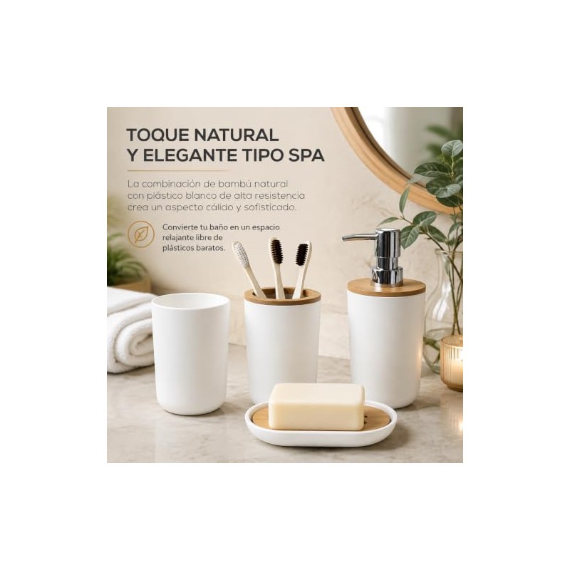 Set 4 Baño Dispensador, Jabonera, Porta Cepillos, Vaso Blanco