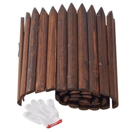 Wood Garden Edging Border Wooden Short Fence Landscape Edging Anti Corrosive Lawn Fence Border with Gloves Decorative Flower Bed Border for Yard Patio Pathway Tree Outdoor-47.2" L X 15.75" H (2PACK)