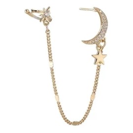 Arete Clip Largo Trepador Clip Solitario Luna Estrella