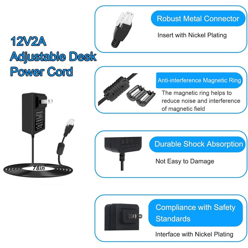 12v 2a Adjustable Desk Power Cord Replacement for Single Motor