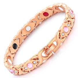EMMORI Ultra Strength Magnetic Bracelet for Woman - 3,500 Gauss Per Magnet -Crystal Bracelet - Adjustable Length -Pulseras Magneticas (Rose Gold)