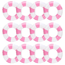 JarThenaAMCS 12Pcs White Pink Inflatable Swimming Float Toy Striped Swim Ring Fun Print Pool Lounger Tube for Teen Boy Girl Summer Swimming Beach Party, 22.8 Inch
