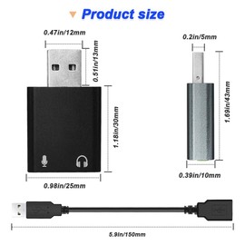 DKARDU USB External Stero Sound Adapter with 3.5mm Speaker-Headphone and Microphone Jack, External Stereo Sound Card to Any PC, Aluminum, with USB Female to Male Extension Cable (2 Pcs)