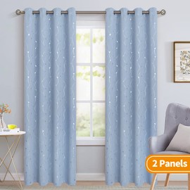 BGment Room Darkening Curtains 95 Inches Long, Grommet Thermal Insulated Blackout Curtains with Wave Line and Dots Printed for Bedroom, 2 Panels, Each 52 x 95 Inch, Light Blue