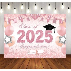 LYCGS 10x8ft Class of 2025 Graduation Backdrop Pink Congrats Grad Photography Background Graduation Prom Party Decor Banner X-375
