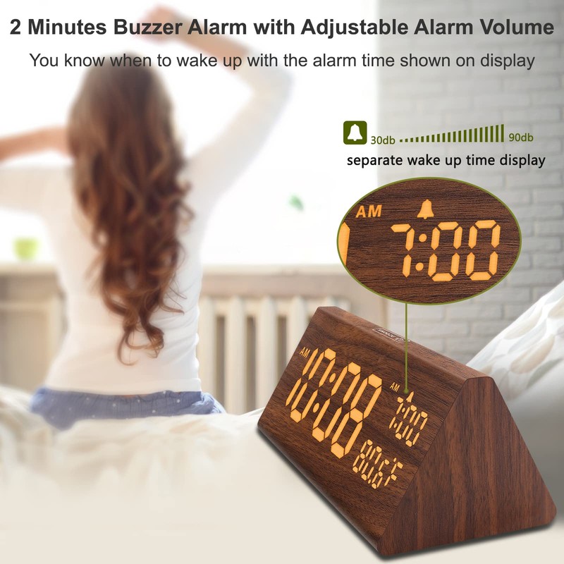 DreamSky Wooden Digital Alarm Clock for Bedroom - 7.7" Electric