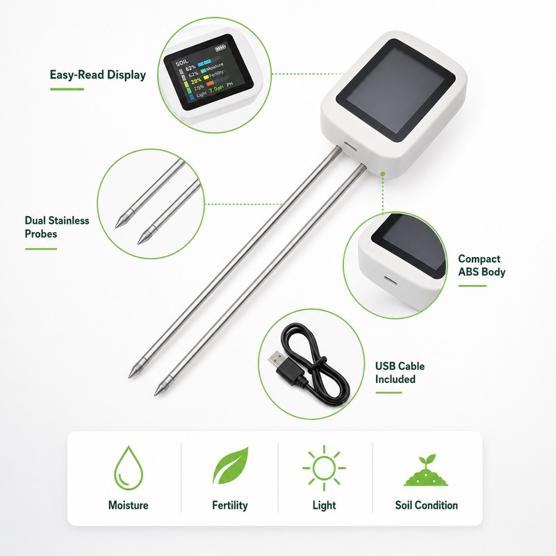 Digital Soil Meter for Plant Care – Moisture, pH, Fertility