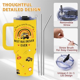 TNASURHUS School Bus Driver Gifts Cups for Men, 40oz SchoolBus Driver Tumbler, Back to School Thank You Gifts for Buses Drivers, Birthday, Appreciation Retirement Gift for SchoolBus Driver