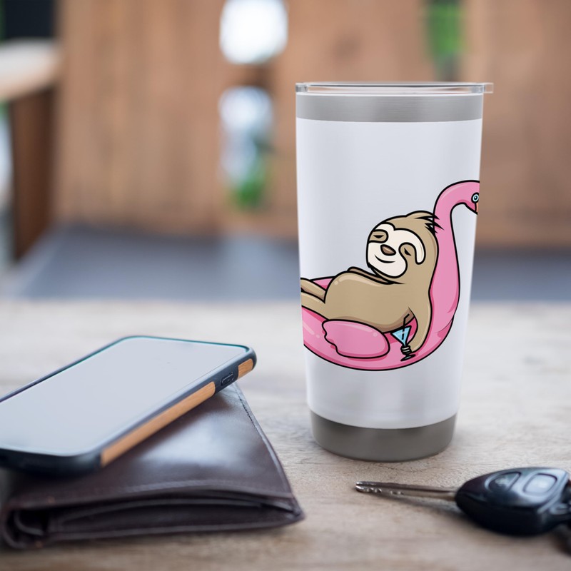 Lazy Sloth Graphic with Flamingo Pool Float Stainless Steel Insulated