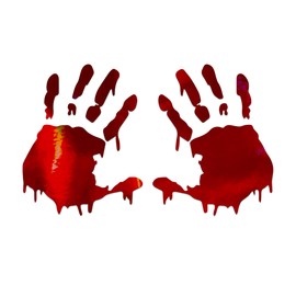Set of 2 Bloody Hand Print Zombie Sticker Vinyl Decal Notebook Car Window Laptop 6.5" x 4" (Red Holographic)