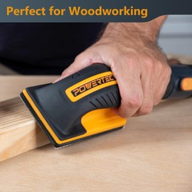 POWERTEC Vacuum Sanding Block Set w/ 1" OD Dust Extraction, Dust-Free Hook and Loop Sandpaper (40, 80, 120, 180, 240 Grit, 10 Each) for Woodworking, Sanding Tool for Auto Body, Paint, Drywall (71514V)