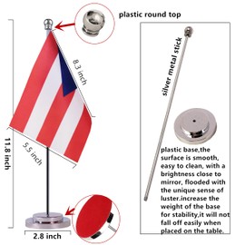 Krmkot Puerto Rico Puerto Rican Desk Flag Table Flag, Small Mini Puerto Rico Puerto Rican Desktop Flag,Miniature International World Country Flags,Festival Events Celebration,Office decoration