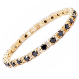 RIZILIA Eternity Tennis Bracelet & Round Cut CZ [Simulated Black Onyx] in Yellow Gold Plated, 7"
