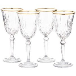 Lorren Home Trends Siena Collection Crystal White Wine Glass with Gold Band Design, Set of 4