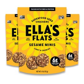 Ella's Flats Minis - Sesame (3 Pack) - Superfood seed crackers - Just seeds, no fillers - 6g protein, 5g fiber and low carb