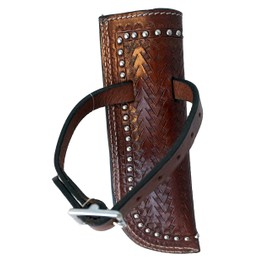 Equitem Basketweave Tooled Leather Flag Carrier for Saddle (Brown)