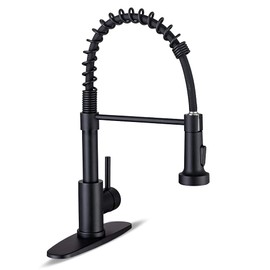 Kitchen Faucets with Pull Down Sprayer Commercial Industrial Stainless Steel Single Handle Single Hole Spring Farmhouse RV Sink Faucet, Matte Black Kitchen Faucet for Laundry Utility Room Sink