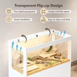 TC-HOMENY Large Hamster Cage Cabinet with Storage, Hamster Cage with LED Lights Easy 360° View Acrylic Panels, Small Animal Cage for Guinea Pig, Rat, Hedgehog, Ferret 39.5''L x 20''W x 43''H