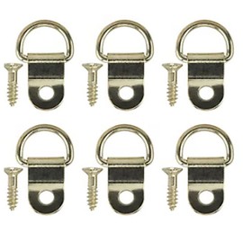 Aretro Medium Picture D Rings & Plates Brass Plated Photo Frame Hanging Hooks Hangers Canvas Hook Wall Bracket Hanger with Screws (1 Pack of 6)
