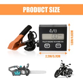 Digital Tachometer, 2 Stroke Inductive Tachometer, Digital Speedometer with Hour Counter, Tachometer Chainsaw for Motorcycle, Snow Blower, Motocross Lawn Mower, Generator, Chainsaw