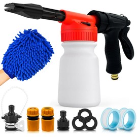 Car Wash Foam Gun, Car Wash Sprayer with Adjustable Foam Dial Foam Nozzle, Foam Cannon Attachs to Any Garden Hose, Durable 3/8" Brass Joint Soap Gun for Home Garden Use (Red)