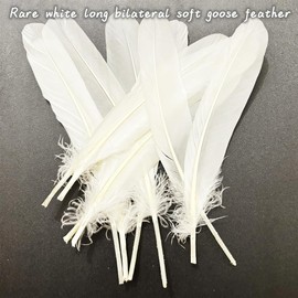 White Feathers,Natural Big Long Goose Feather,8-10 inch (21-25cm),Large Size Bilateral Feathers,Left and Right Wings for Crafts,Bulk 24pcs (Natural White-1)