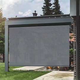 VICLLAX Premium Outdoor Roller Shade Solar Fabric Exterior Roller Shade for Porch Patio Balcony, Crank Operated with Aluminum Protective Valance(4' W X 8' L), Black Grey