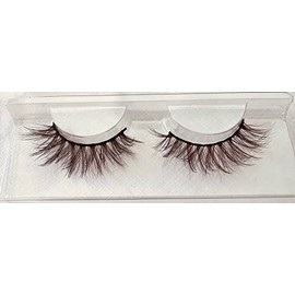 Alluring Synthetic Mink Lashes Reusable Strip False Eyelashes Cat-Eye, Fun Colored 3D Look Lashes, 2 Layers (Dark Brown (T))